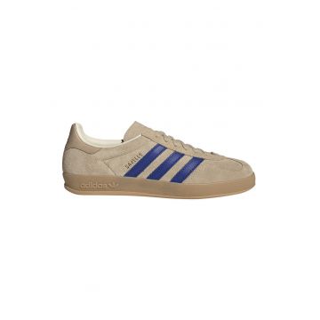 Pantofi sport Gazelle Indoor de piele intoarsa cu benzi logo contrastante - Albastru inchis/Bej deschis