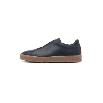 Pantofi sport low-cut din piele - Bleumarin