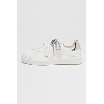 Pantofi sport low-cut din piele ecologica Hype - Alb optic/Argintiu