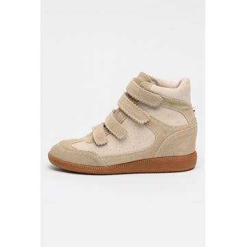 Pantofi sport Mustang wedge cu velcro - Maro nisip/Maro camel