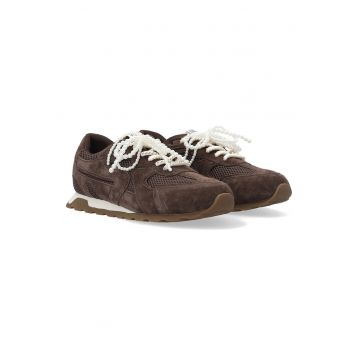 Pantofi sport piele cu sireturi perlate - Maro