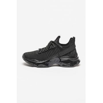 Pantofi sport slip-on din material textil cu strasuri - Negru