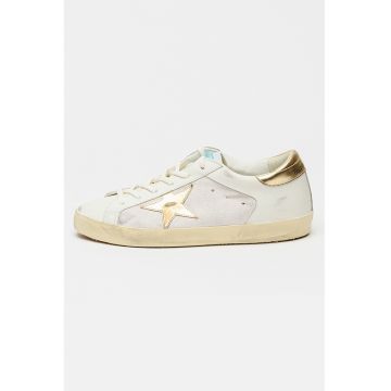Pantofi sport Super Star Double Quarter din piele cu detalii cu aspect metalizat - Alb fildes/Roz prafuit