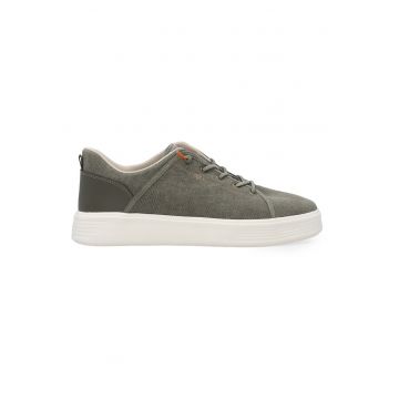 Pantofi sport uni din material textil cu flatforma - Kaki