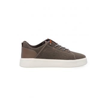 Pantofi sport uni din material textil cu flatforma - Maro