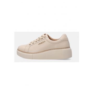 Pantofi sport wedge de piele cu imprimeu uni