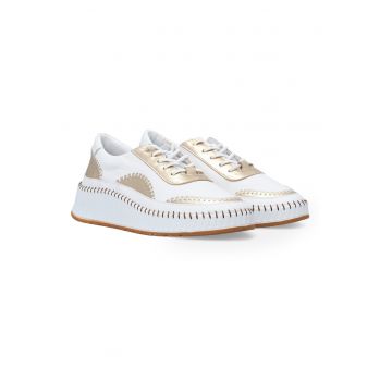 Pantofi sport wedge din piele cu insertii aurii