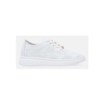 Pantofi sport wedge din piele cu model ajurat si profil jos