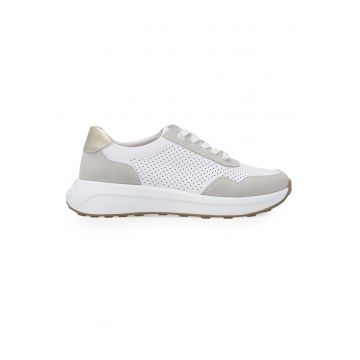 Pantofi sport wedge din piele si piele intoarsa cu aspect perforat