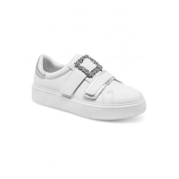 Tenisi dama -  sintetic - alb - velcro - toc plat