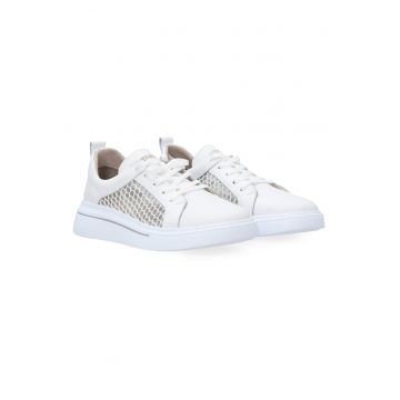 Pantofi din material textil si piele cu talpa wedge