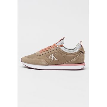Pantofi sport cu garnituri din piele intoarsa Retro Runner - Maro camel