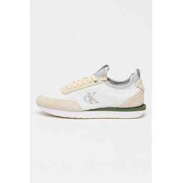Pantofi sport cu garnituri din piele intoarsa Retro Runner - Verde/Alb optic/Crem