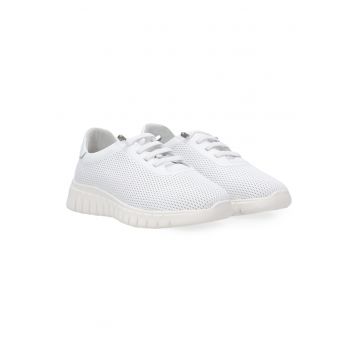 Pantofi sport cu talpa wedge cu perforatii din piele