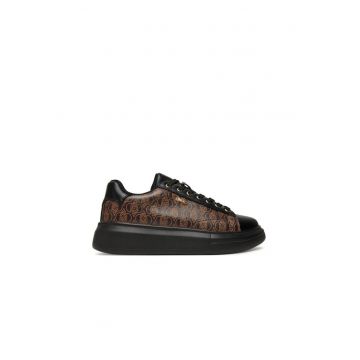 Pantofi sport dama  S1033 - negru/maro - piele ecologica -