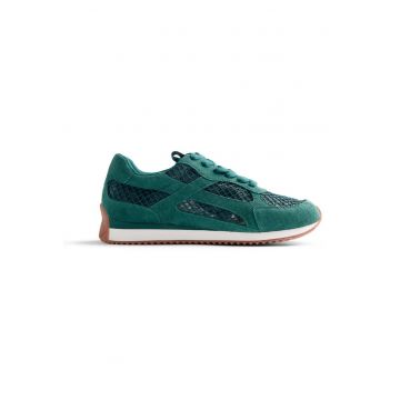 Pantofi sport de piele cu garnituri de plasa Roxas - Verde englez