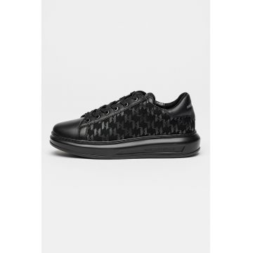 Pantofi sport de piele cu garnituri textile - Negru