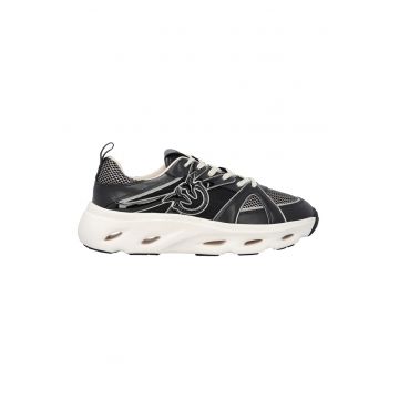 Pantofi sport de piele cu insertii de plasa - Negru/Crem
