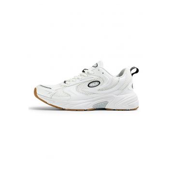 Pantofi sport de piele ecologica cu garnituri din material textil Kreatix - Alb/Negru/Gri deschis