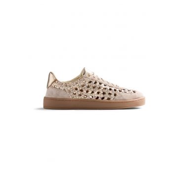 Pantofi sport de piele si poele intoarsa impletiti Ijebu - Auriu
