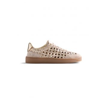 Pantofi sport de piele si poele intoarsa impletiti Ijebu - Auriu