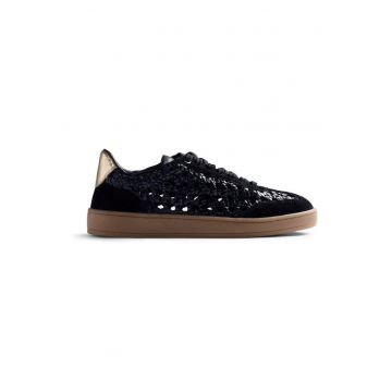 Pantofi sport de piele si poele intoarsa impletiti Ijebu - Negru