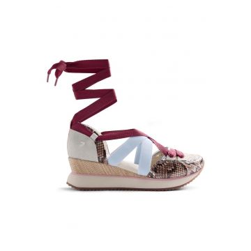 Pantofi sport Desinic wedge cu animal print - Bej/Albastru deschis