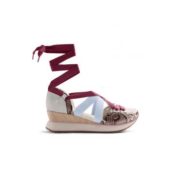 Pantofi sport Desinic wedge cu animal print - Bej/Albastru deschis