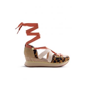 Pantofi sport Desinic wedge cu animal print - Negru/Maro camel