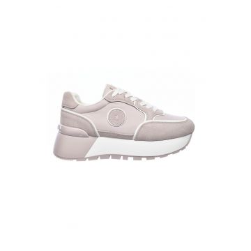 Pantofi sport din material textil cu garnituri din piele intoarsa si talpa masiva - Roz prafuit