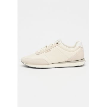 Pantofi sport din material textil cu insertii din piele intoarsa Retro Runner Ripstop - Crem