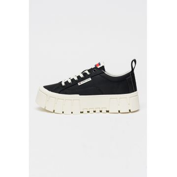 Pantofi sport din material textil cu talpa flatform - Negru
