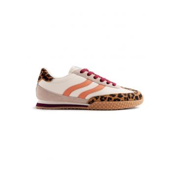 Pantofi sport din piele cu detalii cu model animal print Bislig - Alb/Maro/Portocaliu
