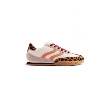 Pantofi sport din piele cu detalii cu model animal print Bislig - Alb/Maro/Portocaliu