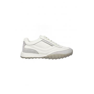 Pantofi sport din piele cu garnituri din piele intoarsa - Alb/Gri deschis