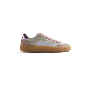 Pantofi sport din piele cu insertii din piele intoarsa - Maro taupe