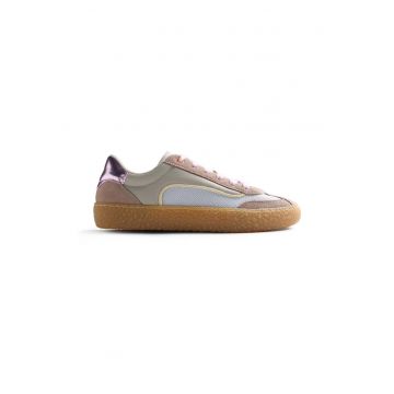 Pantofi sport din piele cu insertii din piele intoarsa - Maro taupe