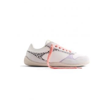 Pantofi sport din piele cu insertii din piele intoarsa si model animal print - Alb murdar