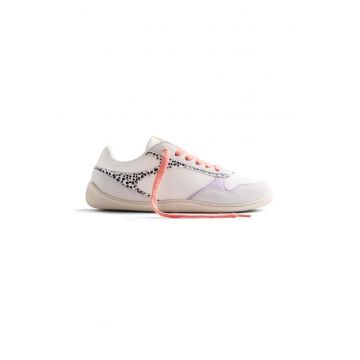 Pantofi sport din piele cu insertii din piele intoarsa si model animal print - Alb murdar