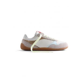 Pantofi sport din piele cu insertii din piele intoarsa si model animal print - Gri