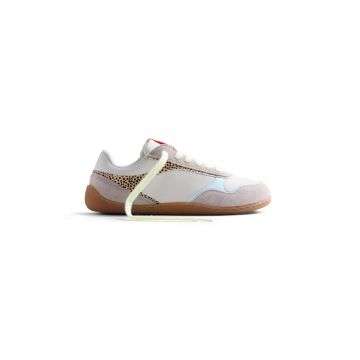 Pantofi sport din piele cu insertii din piele intoarsa si model animal print - Gri