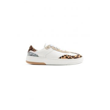 Pantofi sport din piele cu model animal print - Alb/Maro/Argintiu