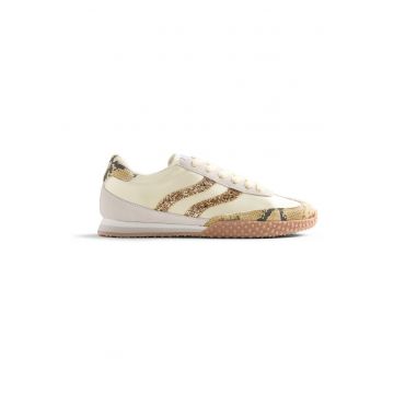 Pantofi sport din piele cu model animal print - Galben