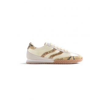 Pantofi sport din piele cu model animal print - Galben