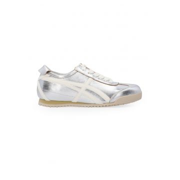 Pantofi sport din piele cu profil jos si aspect metalic