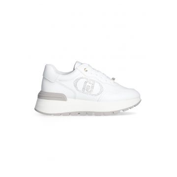 Pantofi sport din piele cu sireturi si platforma - Alb