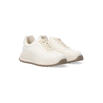 Pantofi sport din piele cu sireturi si profil jos