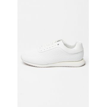 Pantofi sport din piele ecologica cu model monograma - Alb optic