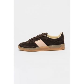 Pantofi sport din piele intoarsa cu logo Brenta - Maro inchis/Roz