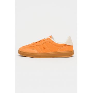 Pantofi sport din piele intoarsa cu monograma Heritage - Portocaliu mandarina/Alb murdar